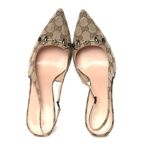 Like New Gucci GG Monogram Horsebit Slingback Flats pointed Size 37.5 - Picture 1 of 15